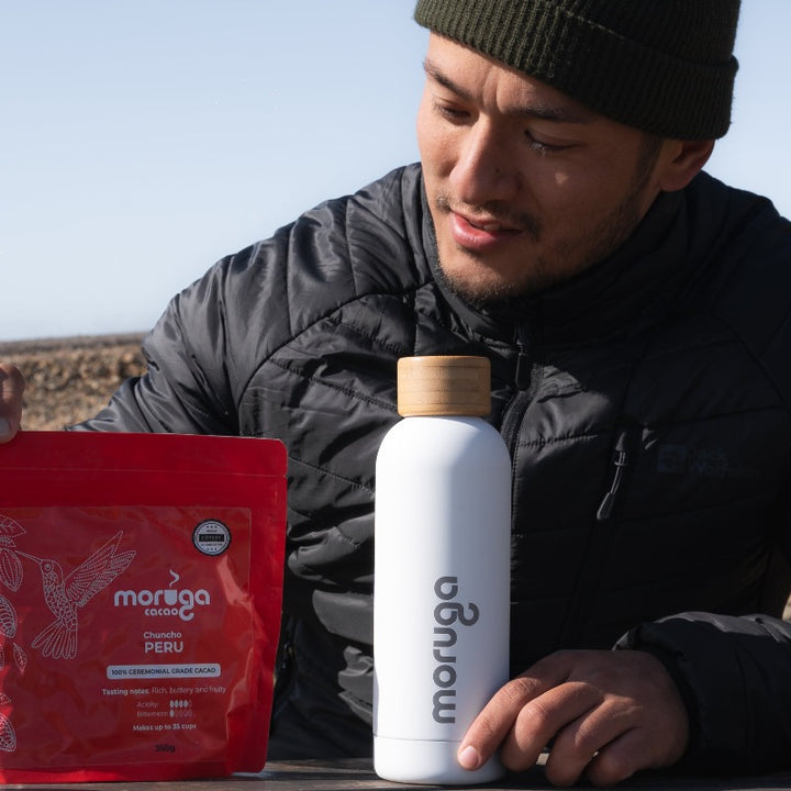 Moruga Kakao im Urlaub auf Island mit Shaker und Chuncho