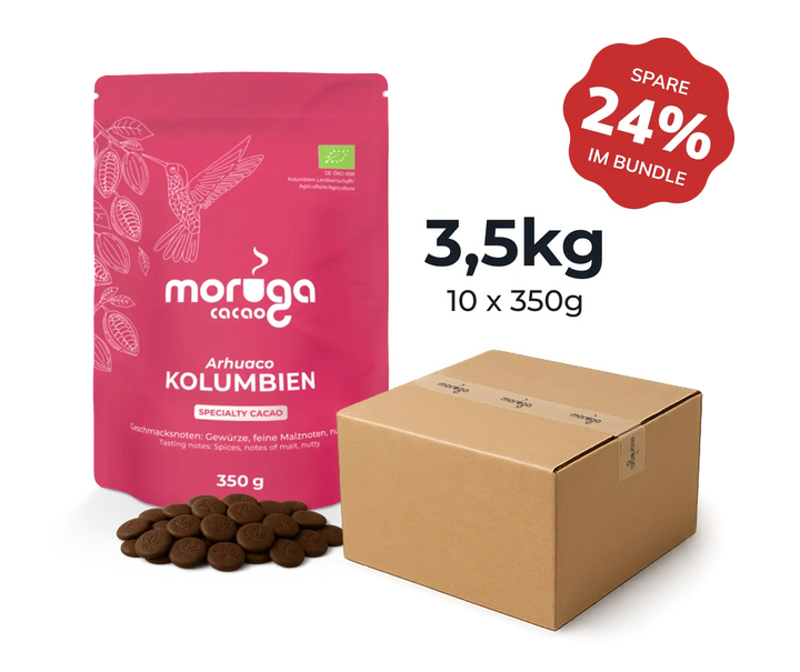 Moruga Zehnergebinde Arhuaco · Karton mit Kakao-Drops
